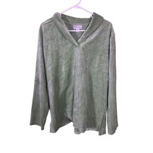 Vintage Green Velour Velvet Long Sleeve Shirt Women’s XL Cotton Cottagecore